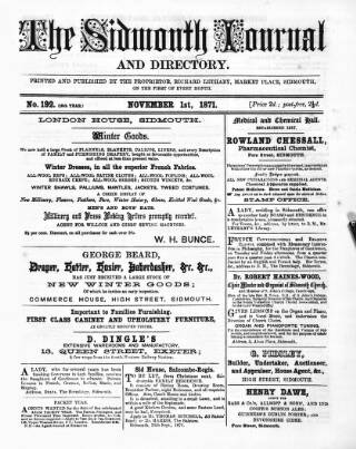 cover page of Sidmouth Journal and Directory published on November 1, 1871