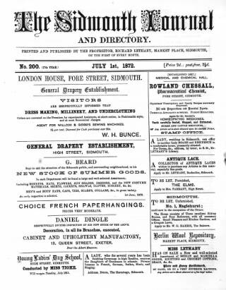cover page of Sidmouth Journal and Directory published on July 1, 1872