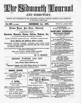 cover page of Sidmouth Journal and Directory published on December 1, 1872