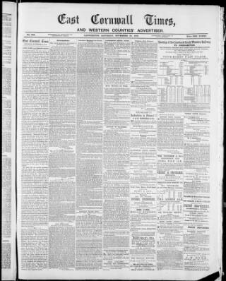 cover page of East Cornwall Times and Western Counties Advertiser published on November 30, 1872