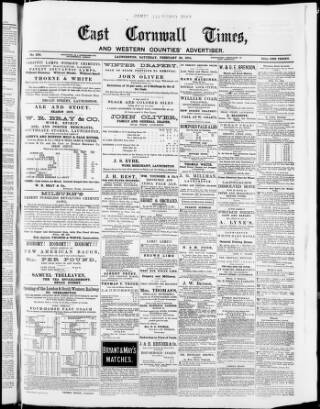 cover page of East Cornwall Times and Western Counties Advertiser published on February 28, 1874