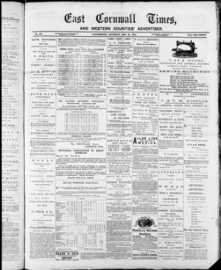 cover page of East Cornwall Times and Western Counties Advertiser published on December 30, 1876