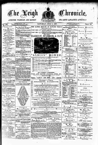 cover page of Leigh Chronicle and Weekly District Advertiser published on July 6, 1878