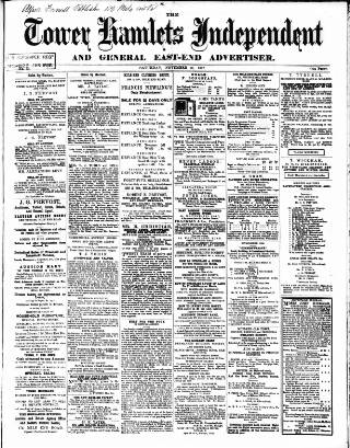 cover page of Tower Hamlets Independent and East End Local Advertiser published on November 30, 1867