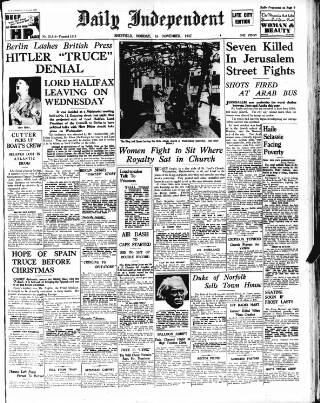 cover page of Sheffield Independent published on November 15, 1937