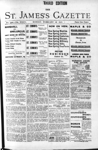 cover page of St James's Gazette published on February 28, 1898