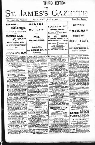 cover page of St James's Gazette published on July 6, 1898
