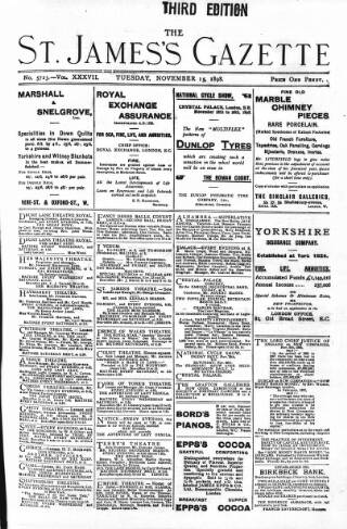 cover page of St James's Gazette published on November 15, 1898