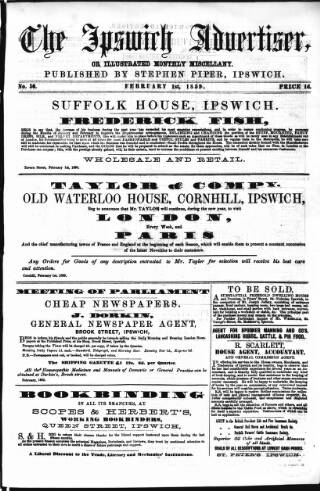 cover page of Ipswich Advertiser published on February 1, 1859
