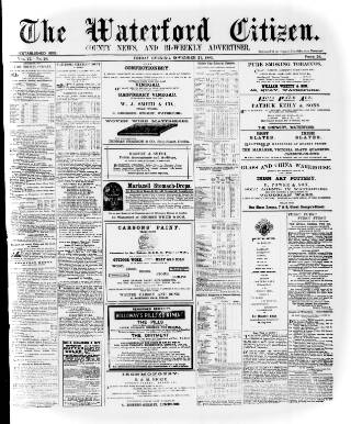 cover page of Waterford Citizen published on November 27, 1885