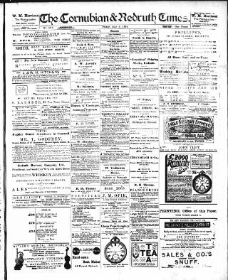 cover page of Cornubian and Redruth Times published on July 6, 1894