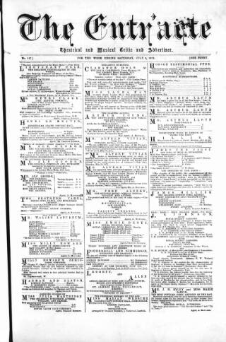 cover page of London and Provincial Entr'acte published on July 6, 1872