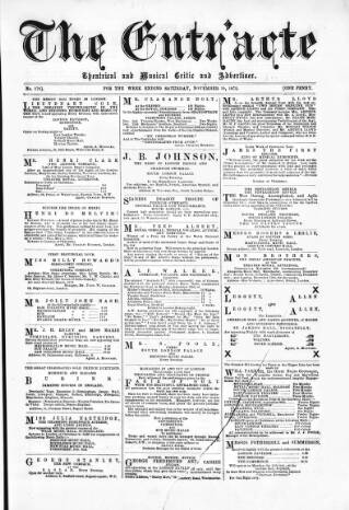 cover page of London and Provincial Entr'acte published on November 30, 1872