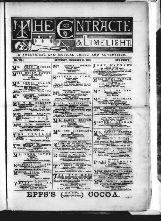 cover page of London and Provincial Entr'acte published on December 30, 1882