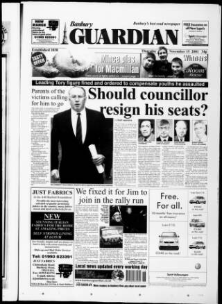 cover page of Banbury Guardian published on November 15, 2001