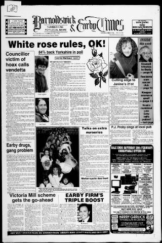 cover page of Barnoldswick & Earby Times published on February 28, 1992