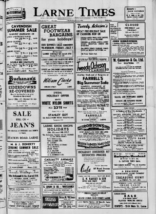 cover page of Larne Times published on July 6, 1961