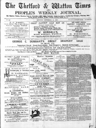 cover page of Thetford & Watton Times published on September 18, 1886