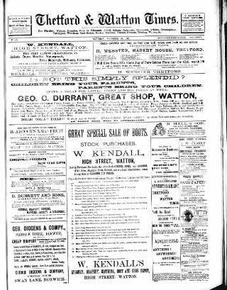 cover page of Thetford & Watton Times published on November 30, 1895