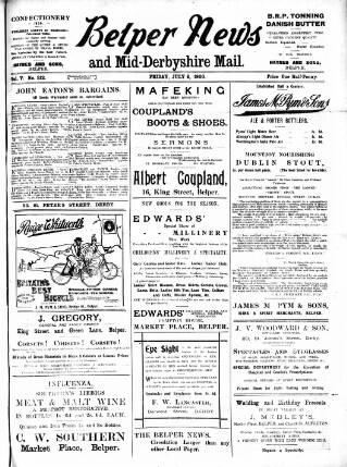 cover page of Belper News published on July 6, 1900