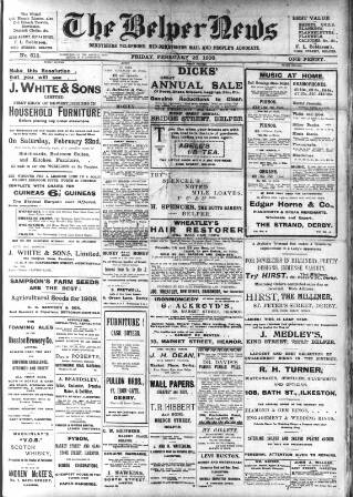 cover page of Belper News published on February 28, 1908