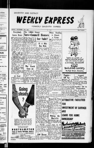 cover page of Daventry and District Weekly Express published on November 30, 1962