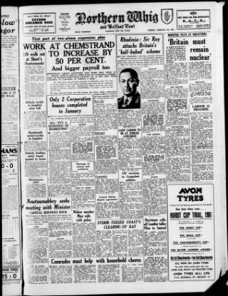cover page of Northern Whig published on February 28, 1961