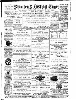 cover page of Bromley & District Times published on November 15, 1889