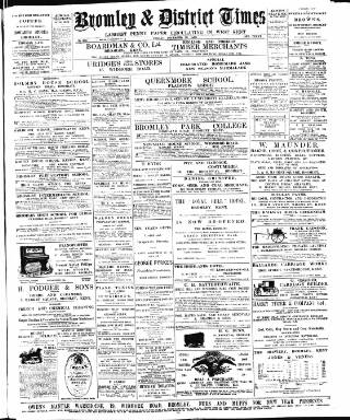 cover page of Bromley & District Times published on December 30, 1898
