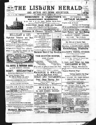 cover page of Lisburn Herald and Antrim and Down Advertiser published on July 6, 1895