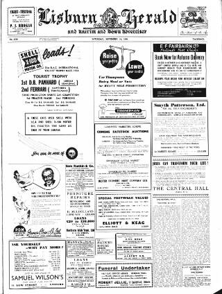 cover page of Lisburn Herald and Antrim and Down Advertiser published on September 18, 1954