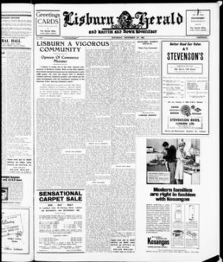 cover page of Lisburn Herald and Antrim and Down Advertiser published on November 30, 1963