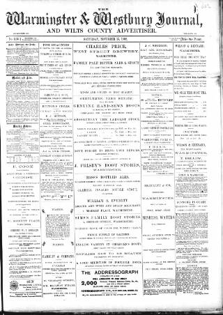 cover page of Warminster & Westbury journal, and Wilts County Advertiser published on November 15, 1902