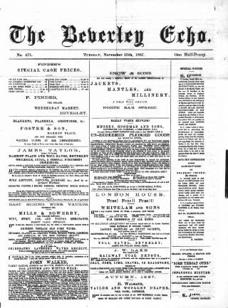 cover page of Beverley Echo published on November 15, 1887