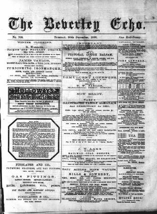 cover page of Beverley Echo published on December 30, 1890