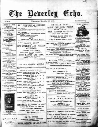 cover page of Beverley Echo published on November 30, 1898