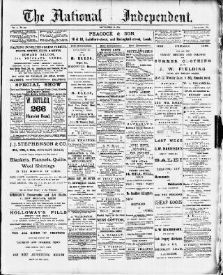 cover page of National Independent and People's Advocate published on September 28, 1889