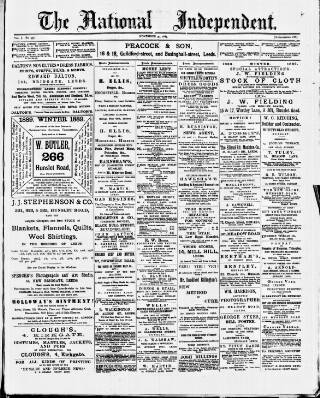 cover page of National Independent and People's Advocate published on November 30, 1889