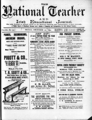 cover page of National Teacher (Dublin) published on December 30, 1892