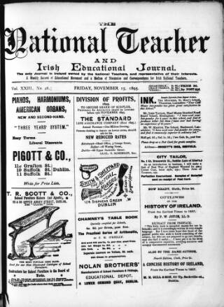 cover page of National Teacher, and Irish Educational Journal (Dublin, Ireland) published on November 15, 1895