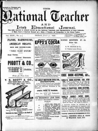 cover page of National Teacher, and Irish Educational Journal (Dublin, Ireland) published on July 31, 1896