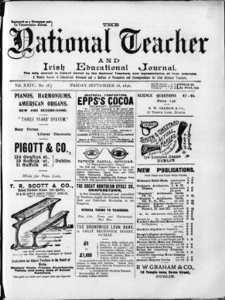 cover page of National Teacher, and Irish Educational Journal (Dublin, Ireland) published on September 18, 1896