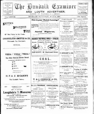 cover page of Dundalk Examiner and Louth Advertiser published on July 6, 1907