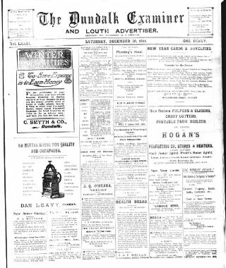 cover page of Dundalk Examiner and Louth Advertiser published on December 30, 1911