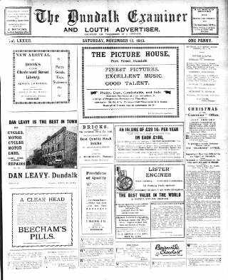 cover page of Dundalk Examiner and Louth Advertiser published on November 15, 1913