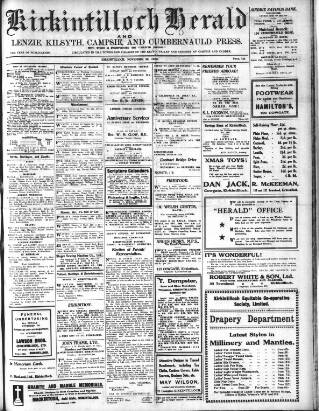 cover page of Kirkintilloch Herald published on November 30, 1938