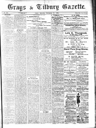 cover page of Grays & Tilbury Gazette, and Southend Telegraph published on November 15, 1902