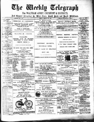 cover page of Waltham Abbey and Cheshunt Weekly Telegraph published on February 28, 1896