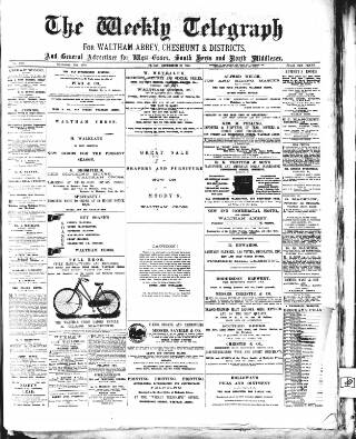 cover page of Waltham Abbey and Cheshunt Weekly Telegraph published on September 18, 1896
