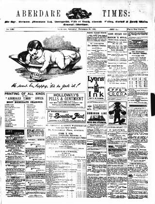 cover page of Aberdare Times published on November 30, 1889